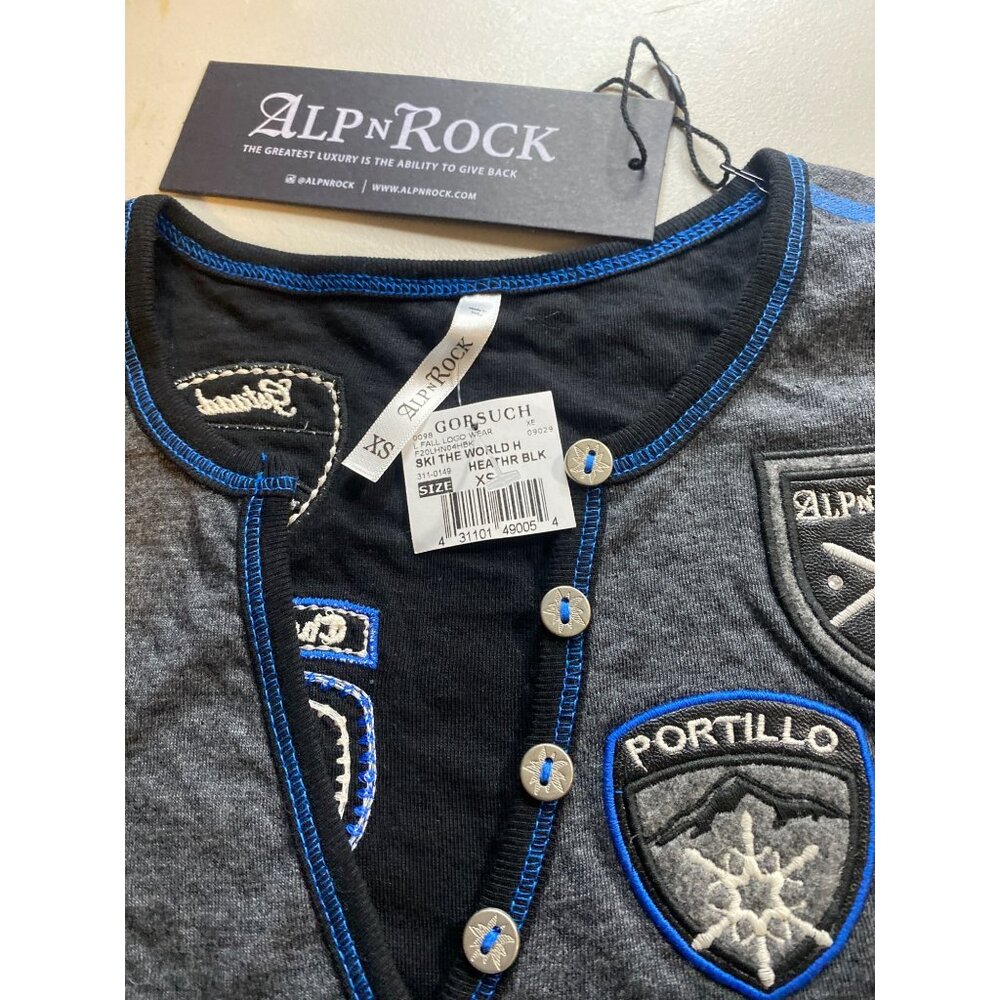NWT Alp-n-Rock "Ski the World" Henley Shirt Top XS/S Gray MSRP$228 Organic - Picture 8 of 17